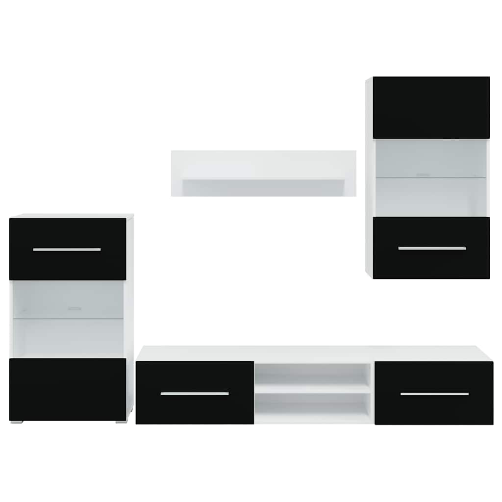 Mobili con Vetrina Parete Unità TV 5 pz con Luci LED Nero
